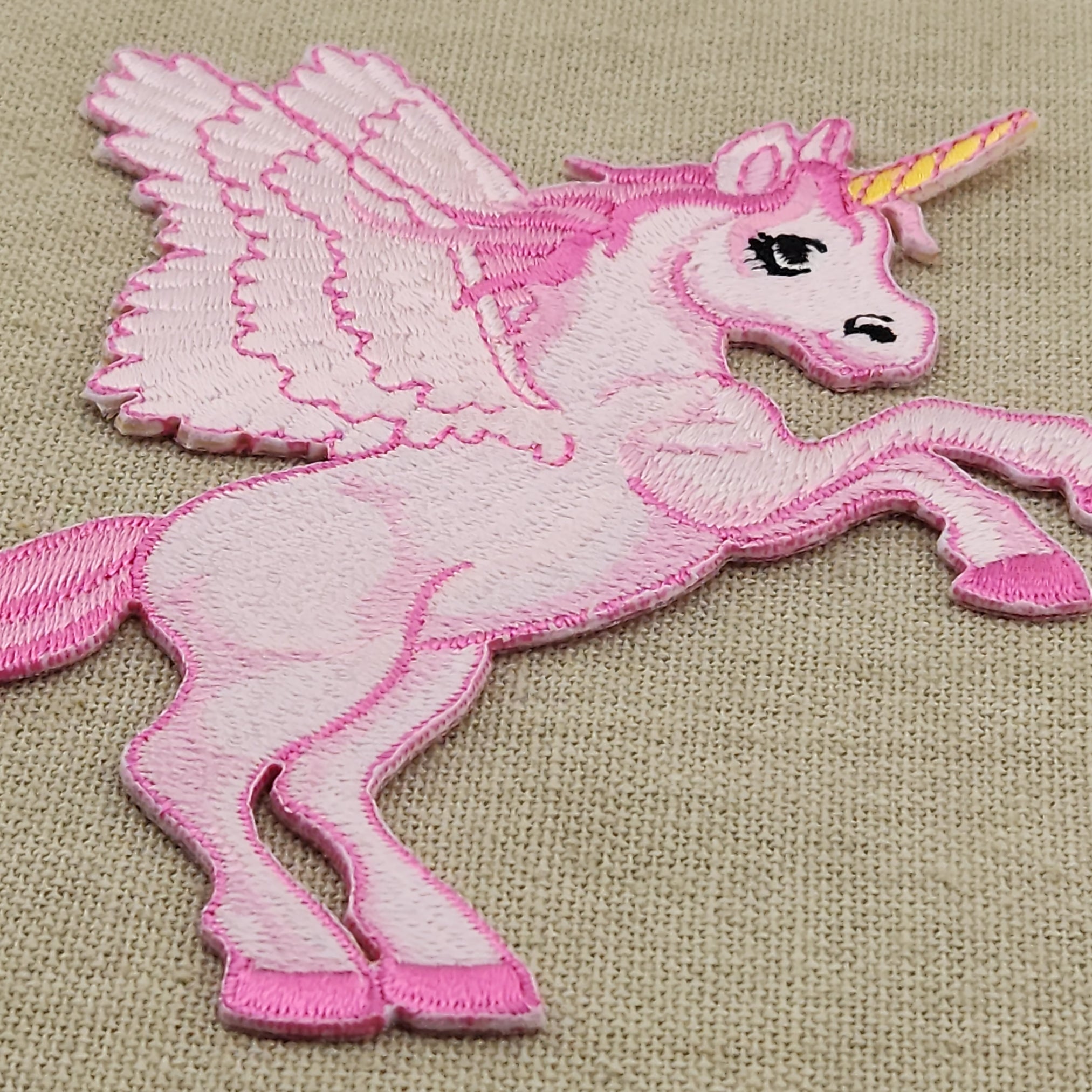 #ae73 Winged Unicorn Pink Patch Iron-On Application Patch Size 12.0 x 11.2 cm