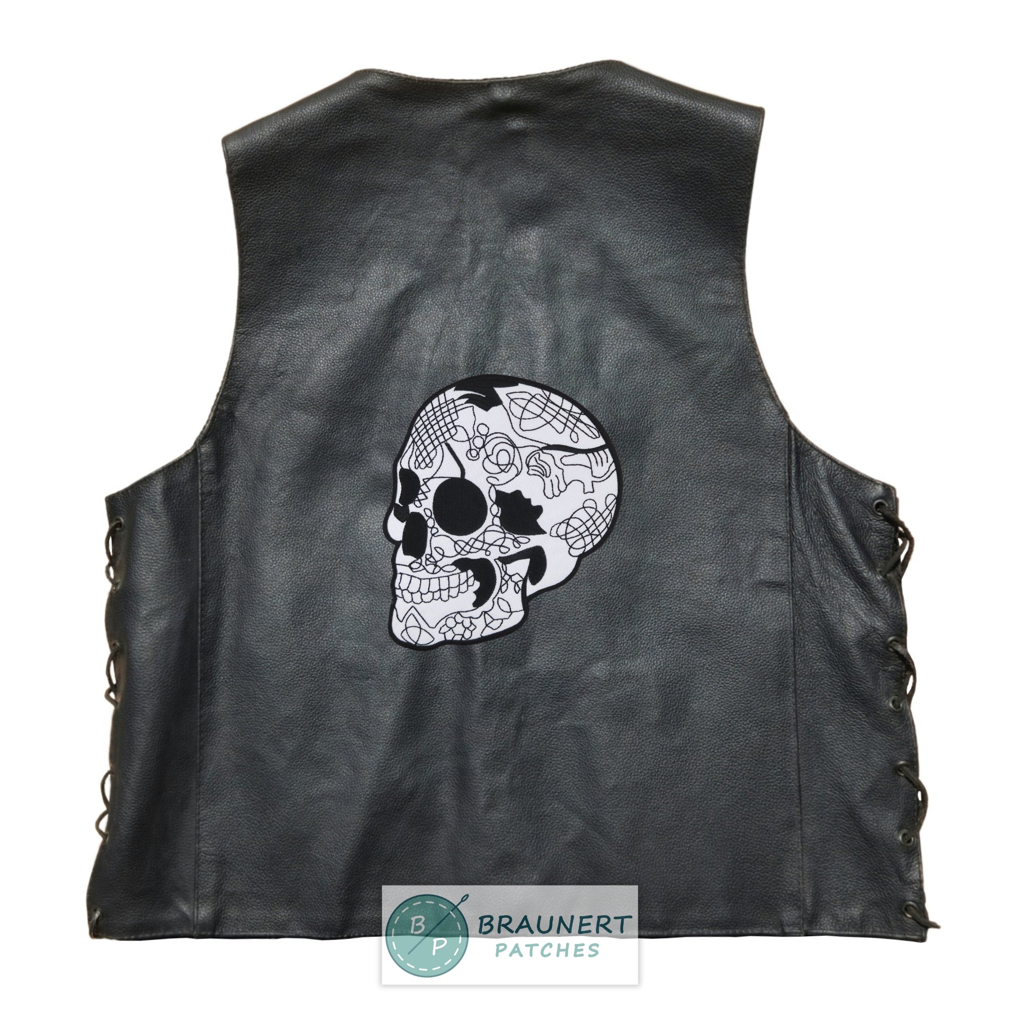 #Backpatch #44 Totenkopf Weiß Tattoo Biker Rückenaufnäher Back Patch Größe 16 x 21 cm