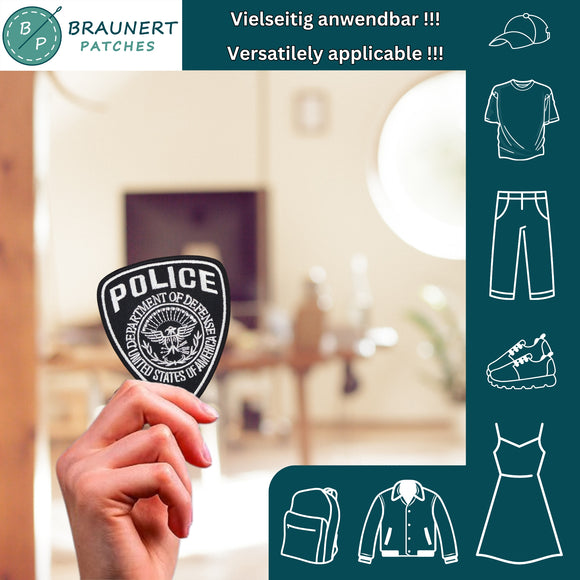 #ac31 Police Abzeichen Security Aufnäher USA Patch Applikation Bügelbild Karneval Fasching Kostüm Größe 7,5 x 9,0 cm