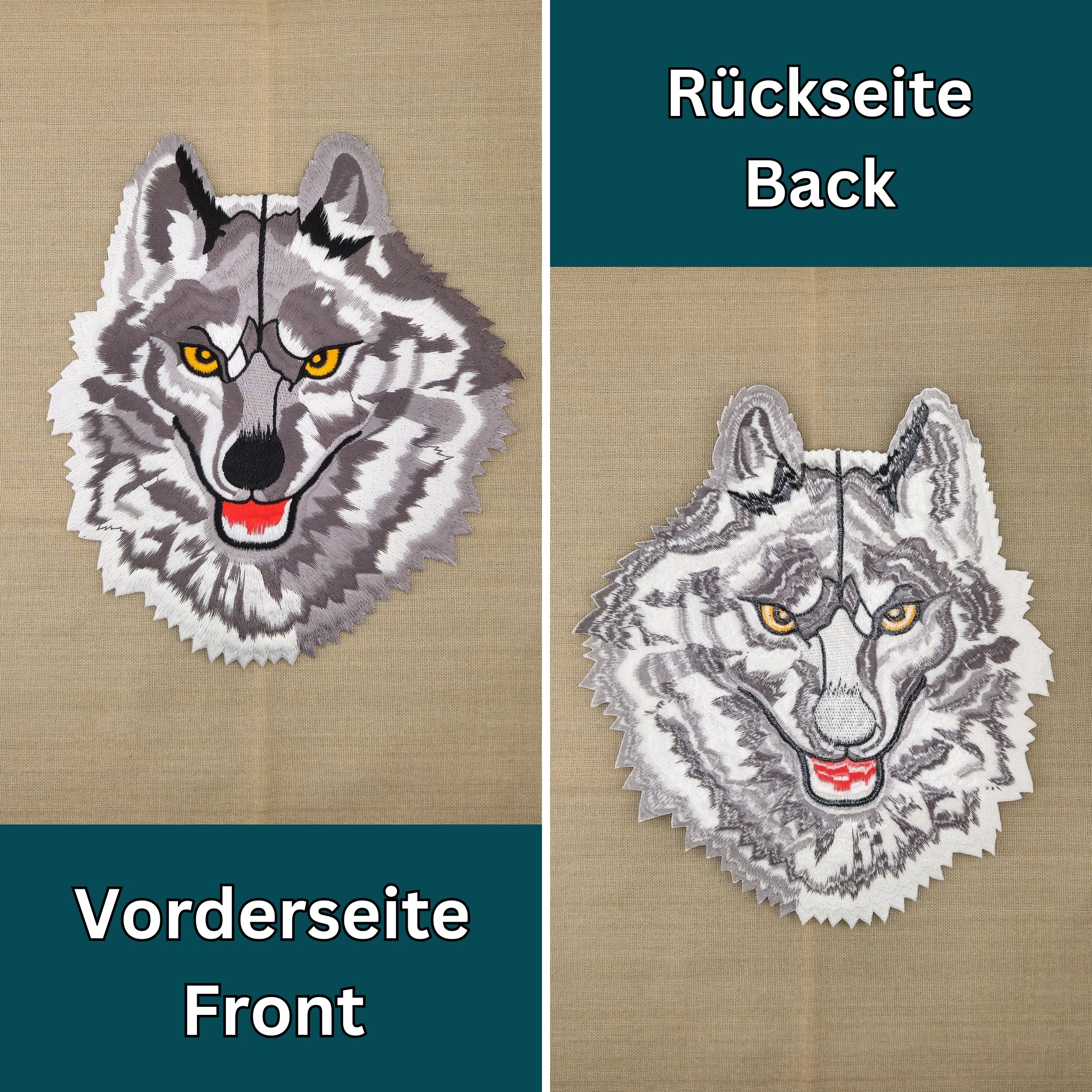 #Backpatch #01 Wolf Grau Rückenaufnäher Back Patch Groß 20 x 22 cm