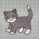 #aa92 Graue Katze Aufnäher Bügelbild Applikation Flicken Patch Größe 8,0 x 8,6 cm-6