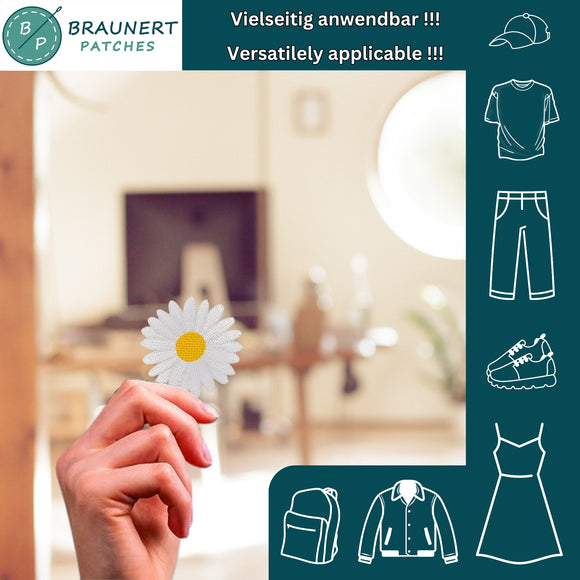 #ae45 Gänseblümchen Blume Blüte Weiß Aufnäher Bügelbild Applikation Patch Größe 6,0 x 6,0 cm