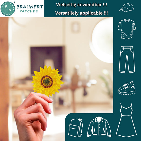 #ah83 Sonnenblume Blüte Aufnäher Patch Applikation Bügelbild Größe 6,5 x 6,5 cm