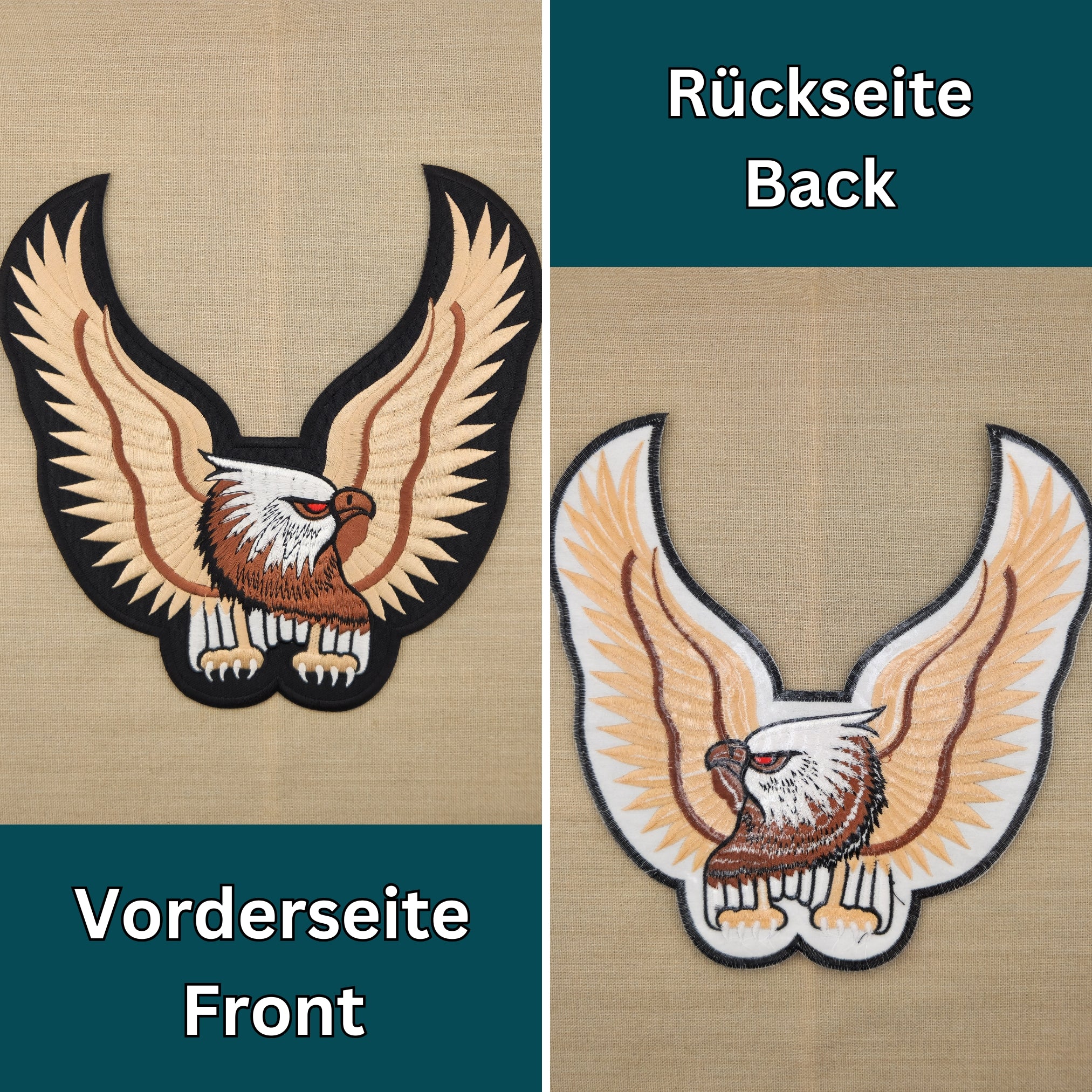 #Backpatch #14 Adler Braun XXL Biker Rückenaufnäher Back Patch Eagle Groß 24 x 24 cm