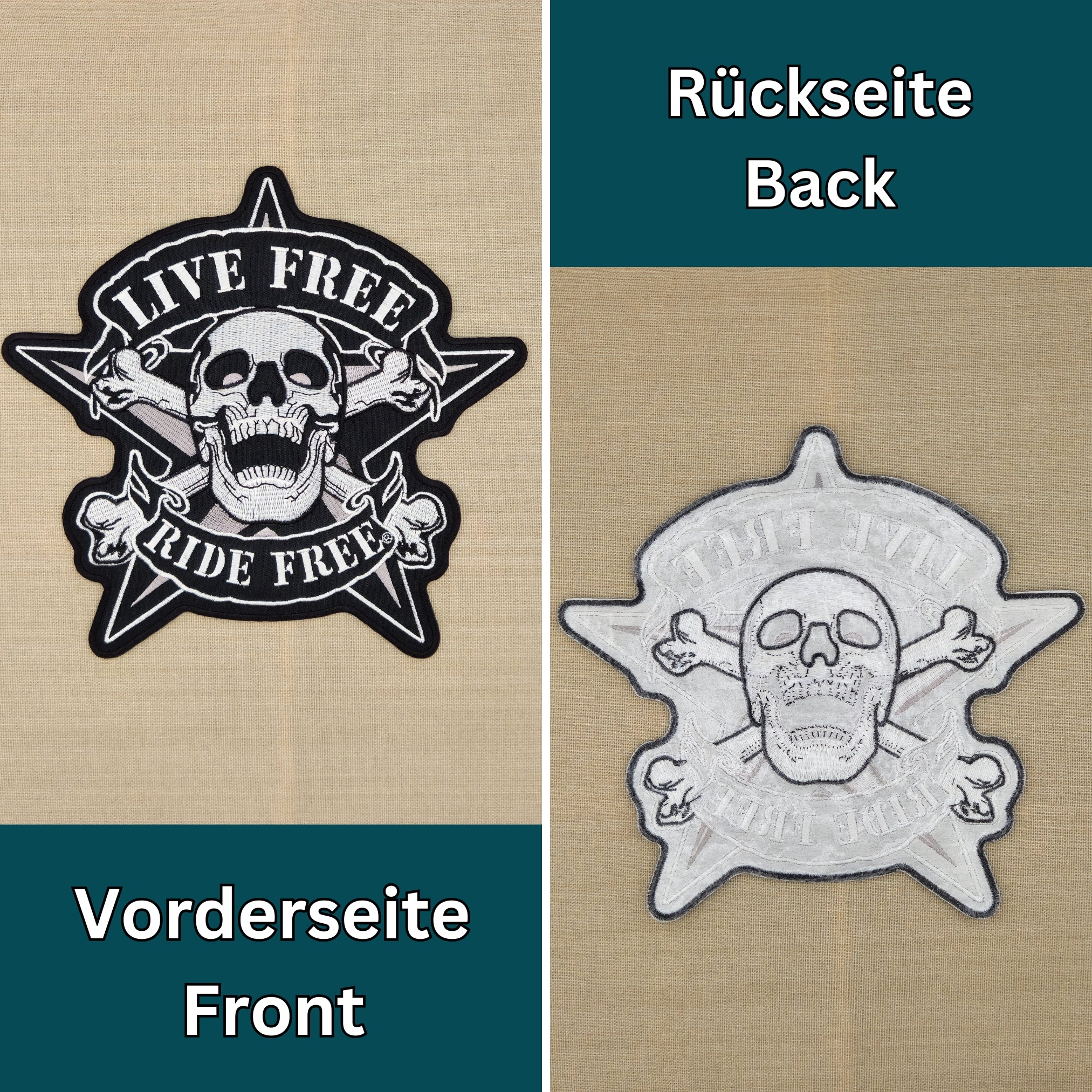 #Backpatch #28 Live Free Ride Free Totenkopf Biker Rückenaufnäher Back Patch Groß 22 x 21 cm