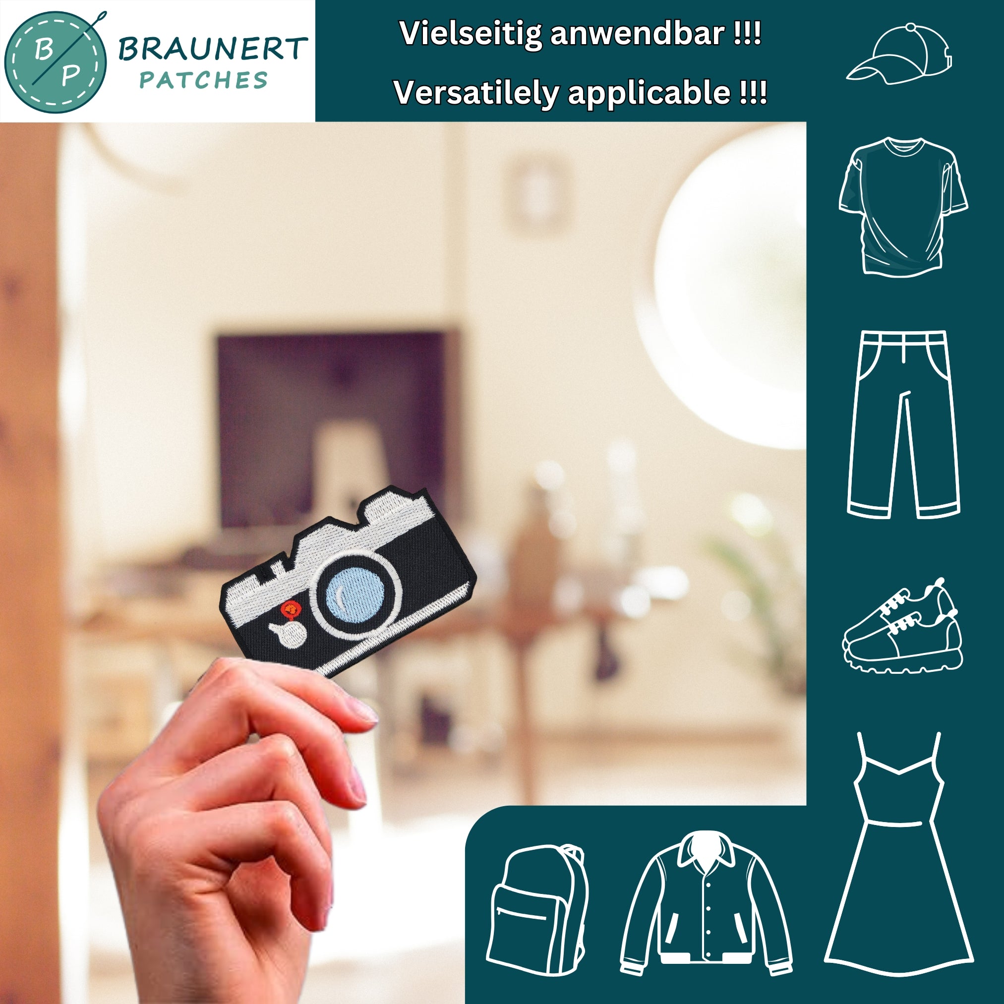 #aa83 Kamera Gestickt Aufnäher Bügelbild Applikation Patch Größe 7,2 x 4,3 cm