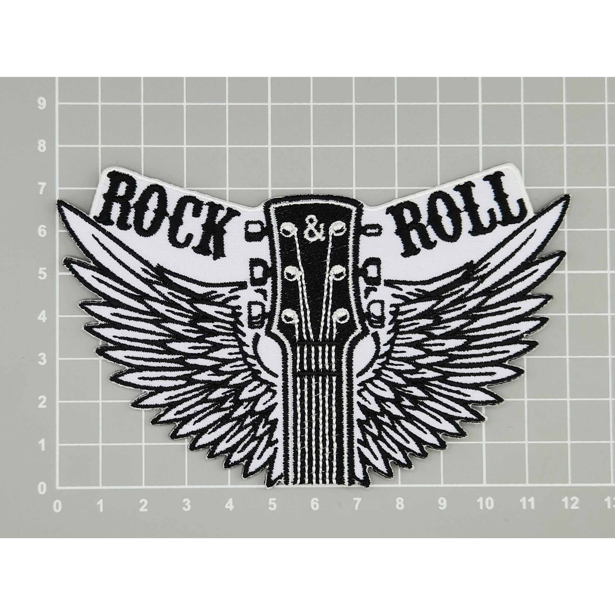 #ae10 Rock N Roll Gitarre Musik Flügel Aufnäher Bügelbild Applikation Patch Größe 12,2 x 7,6 cm