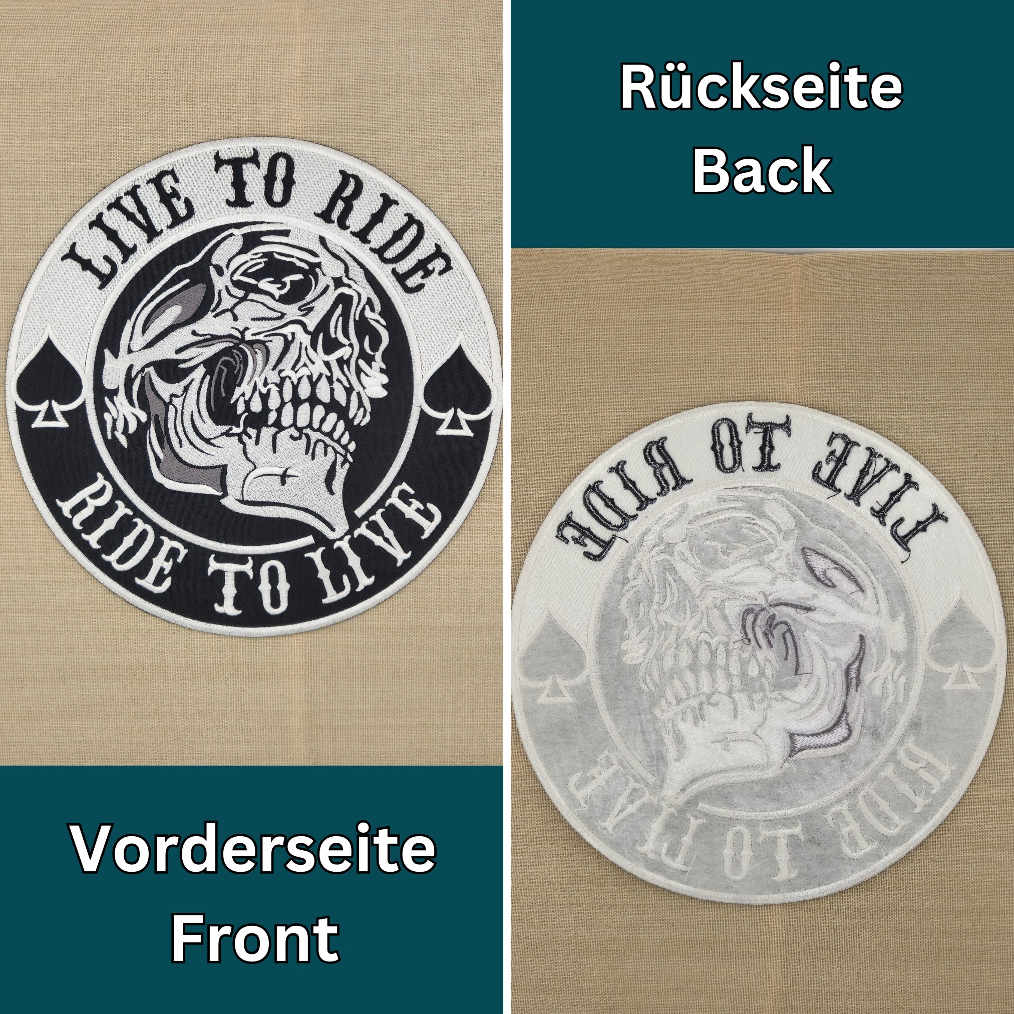 #Backpatch #64 Live to Ride Totenkopf Pik Biker Kutte Rückenaufnäher Back Patch Groß 22,5 x 22,5 cm