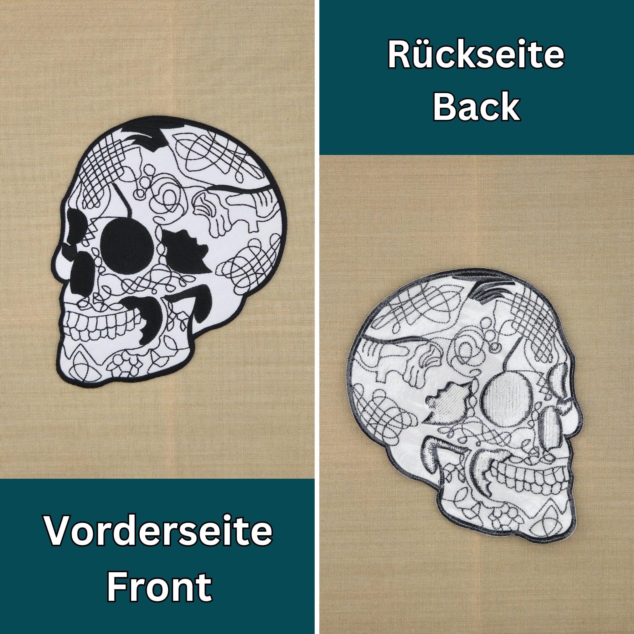 #Backpatch #44 Totenkopf Weiß Tattoo Biker Rückenaufnäher Back Patch Größe 16 x 21 cm