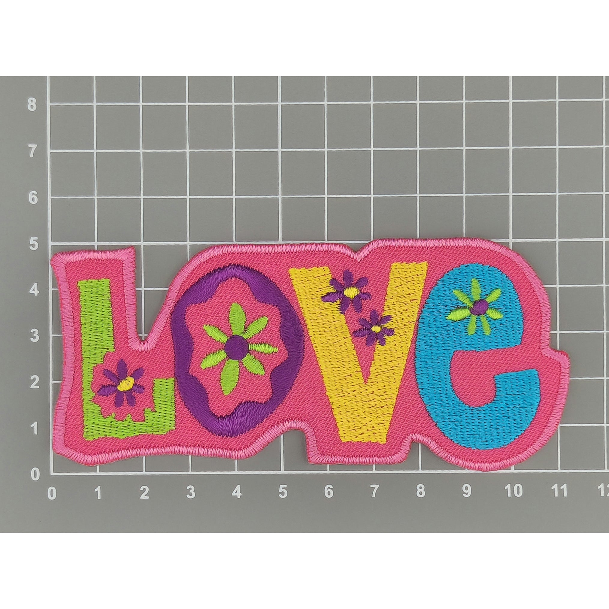 #ac59 Love Peace Pink Hippie Patch Iron-On Application Patch Size 11.0 x 4.8 cm