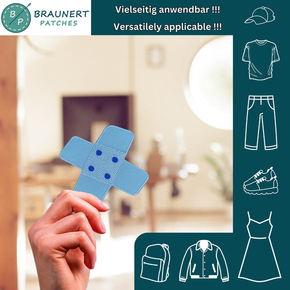 #bg08 Pflaster Blau Hellblau Hosenpflaster Flicken Aufnäher Bügelbild Applikation Patch Größe 7,3 x 7,3 cm