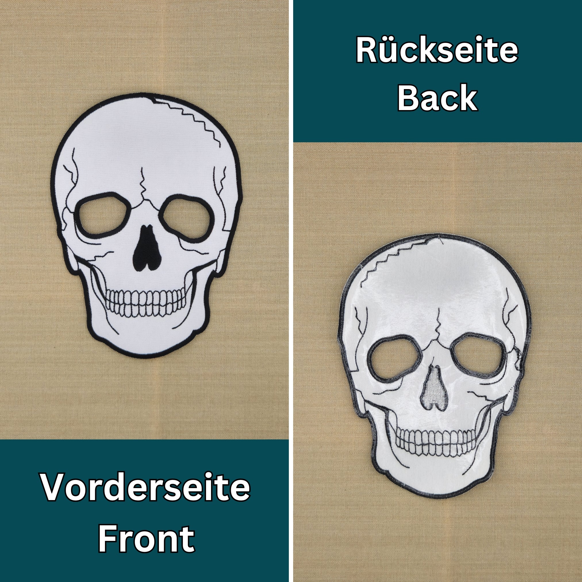 #Backpatch #46 Weißer Totenkopf Schädel Biker Rückenaufnäher Back Patch Größe 15,5 x 21 cm