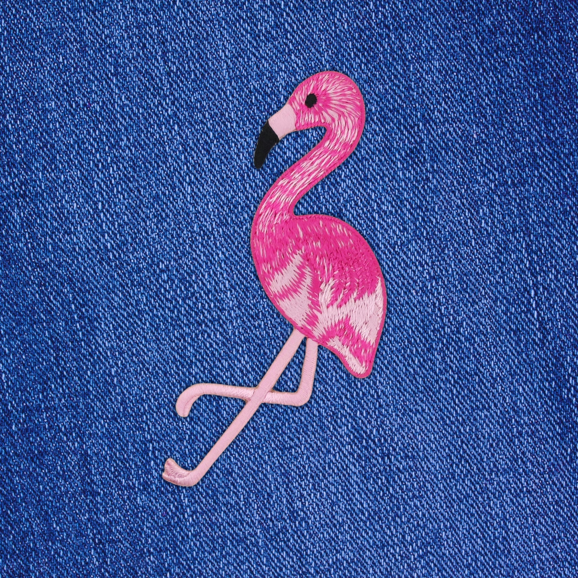 #ad06 Flamingo Pink Bird Animal Patch Iron-On Zoo Application Size 4.6 x 10.2 cm