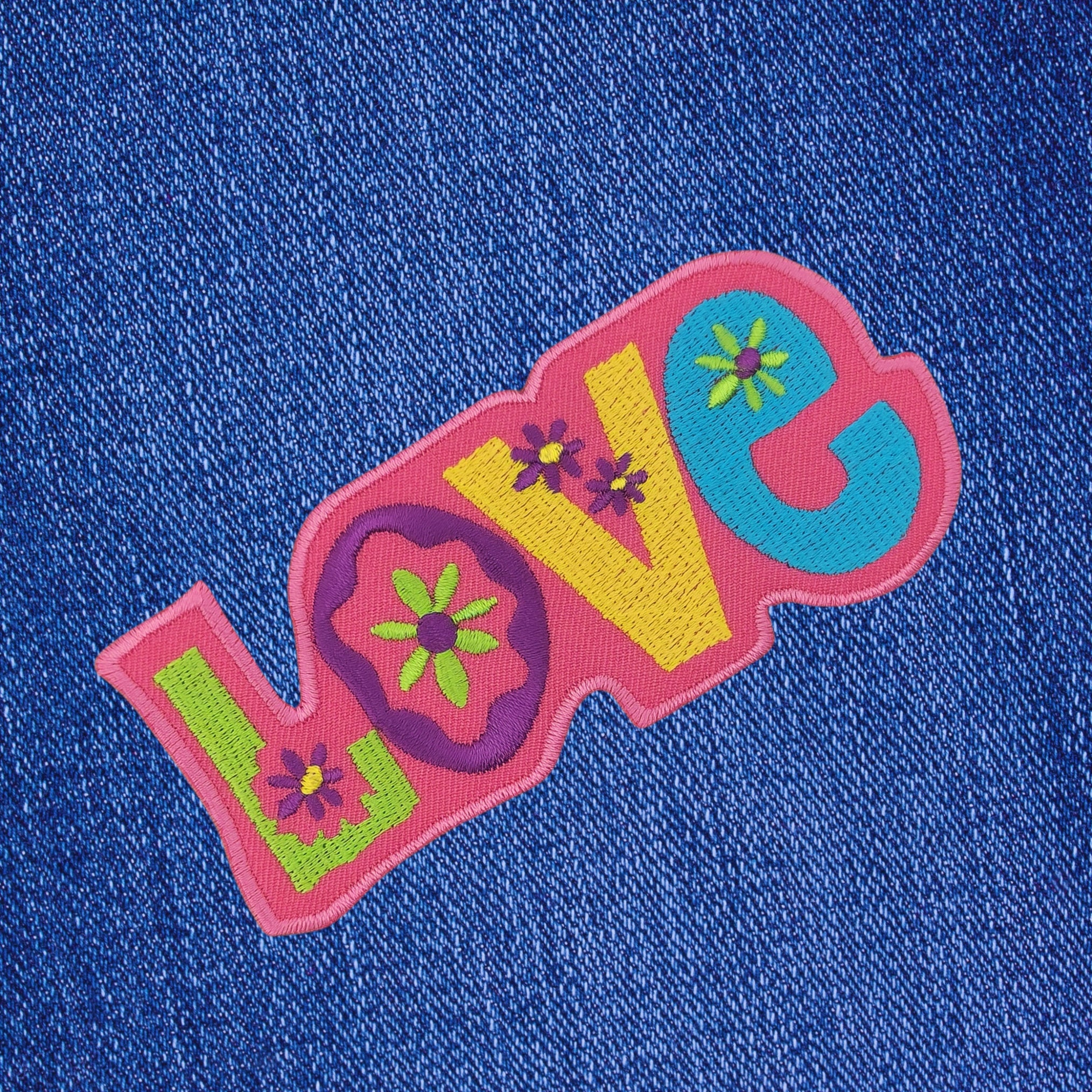 #ac59 Love Peace Pink Hippie Patch Iron-On Application Patch Size 11.0 x 4.8 cm