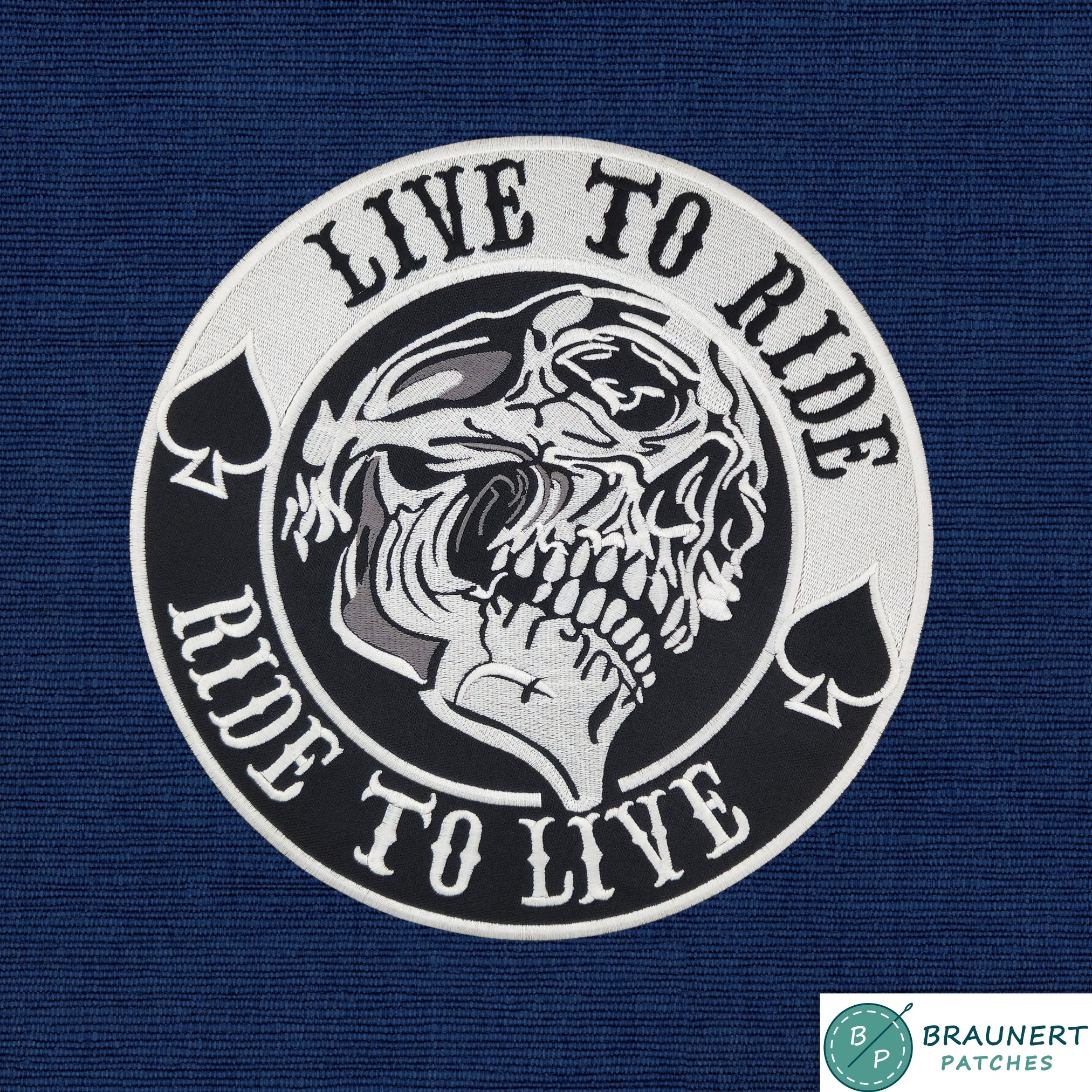 #Backpatch #64 Live to Ride Totenkopf Pik Biker Kutte Rückenaufnäher Back Patch Groß 22,5 x 22,5 cm