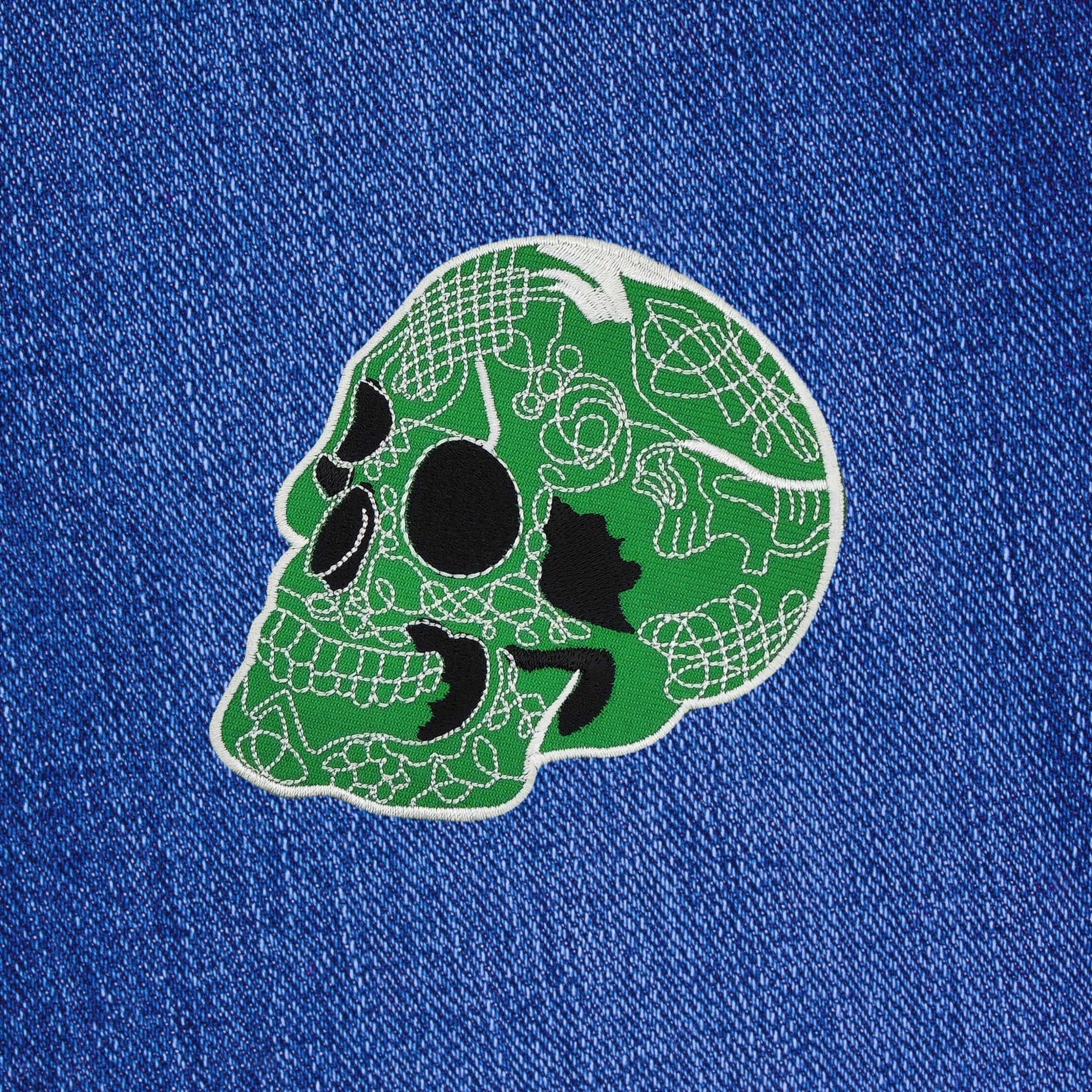 #ab47 Totenkopf Grün Tattoo Skull Biker Aufnäher Patch Bügelbild Applikation Größe 8,0 x 10,0 cm