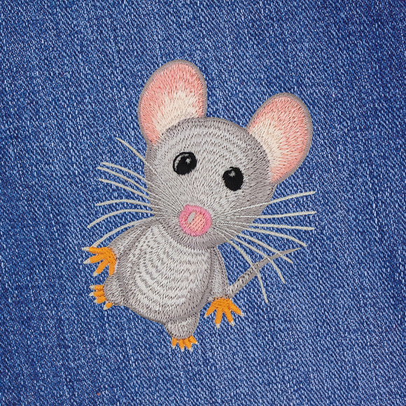 #aa37 Graue Maus Aufnäher Bügelbild Applikation Patch Größe 6,7 x 8,4 cm