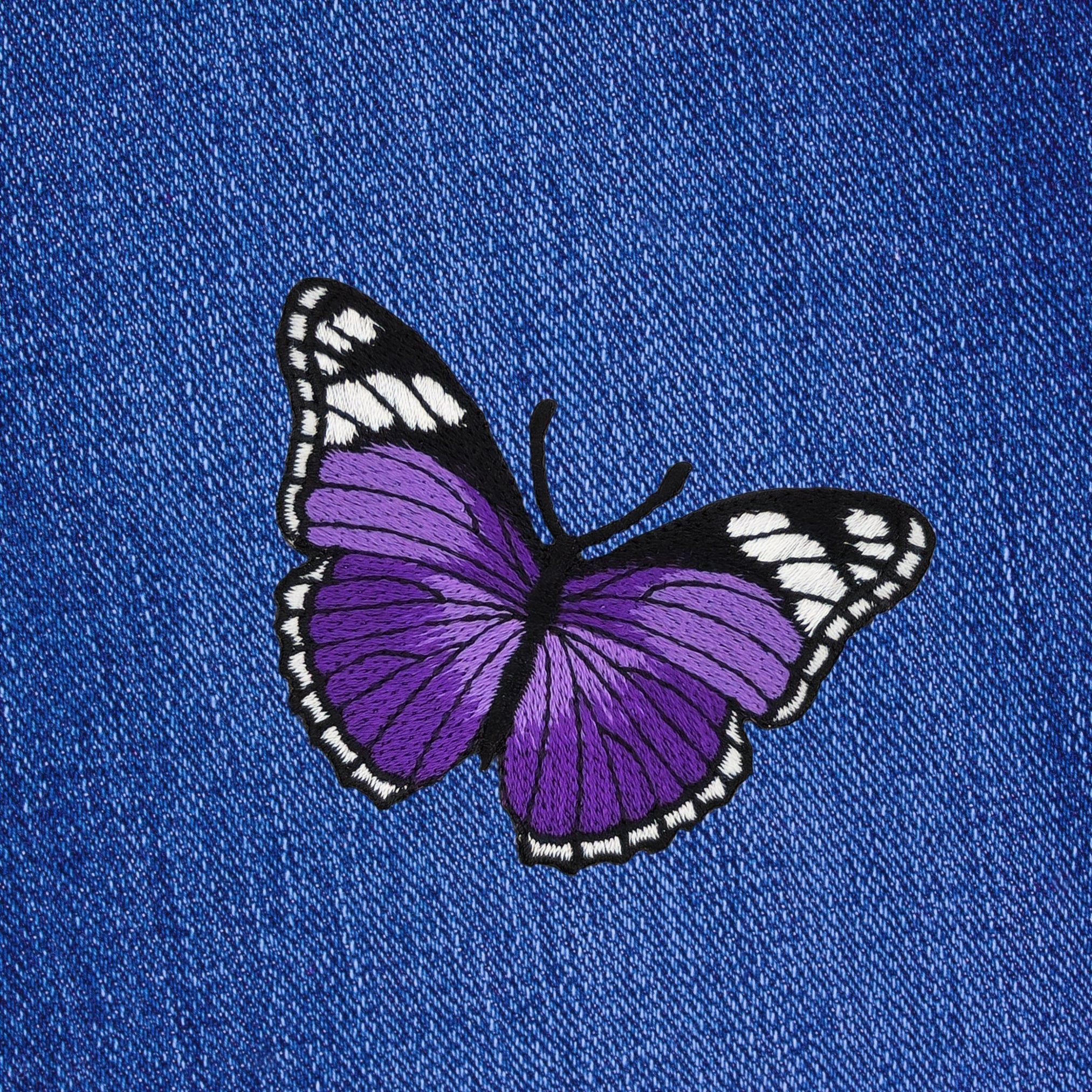 #ae13 Schmetterling Lila Aufnäher Butterfly Applikation Bügelbild Flicken Kinder Patch Größe 7,5 x 5,0 cm