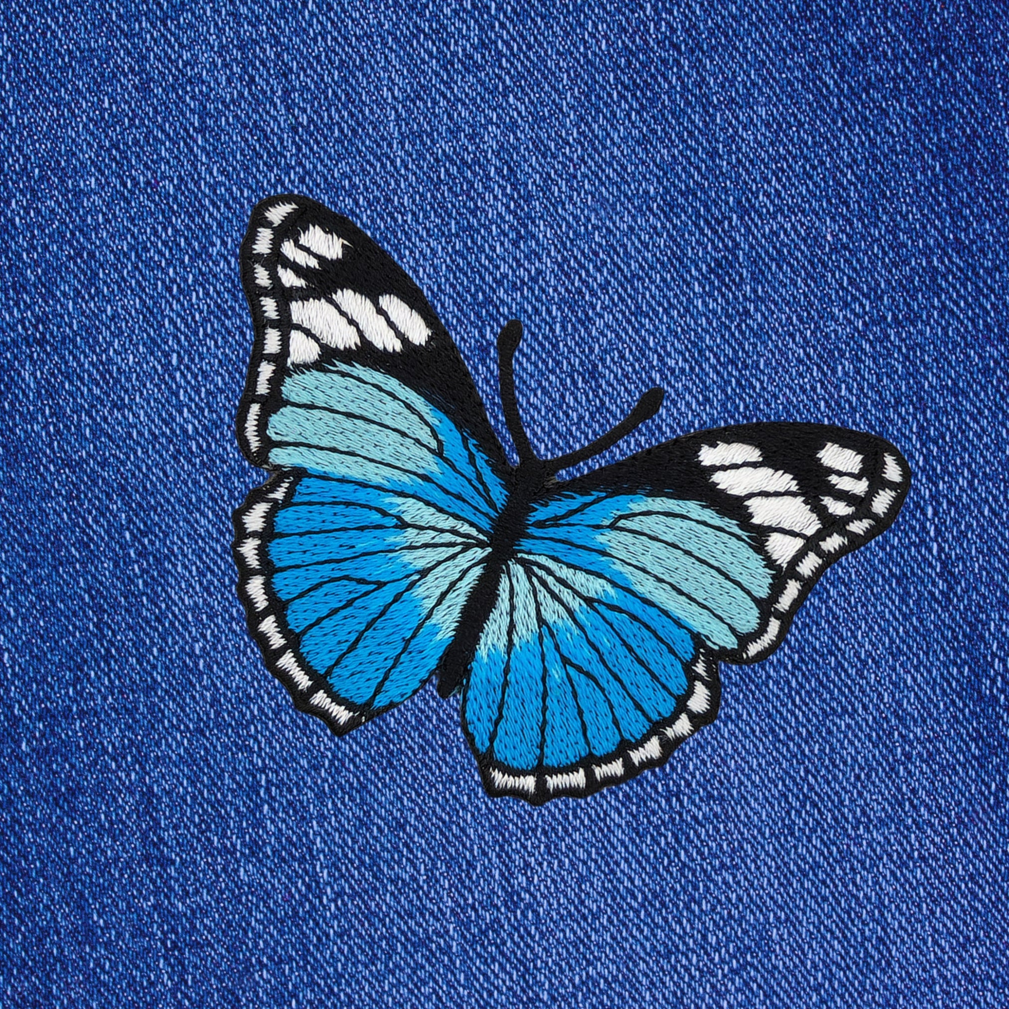 #ae47 Butterfly Blue Patch Butterfly Application Iron-On Patch Size 7.5 x 5.0 cm