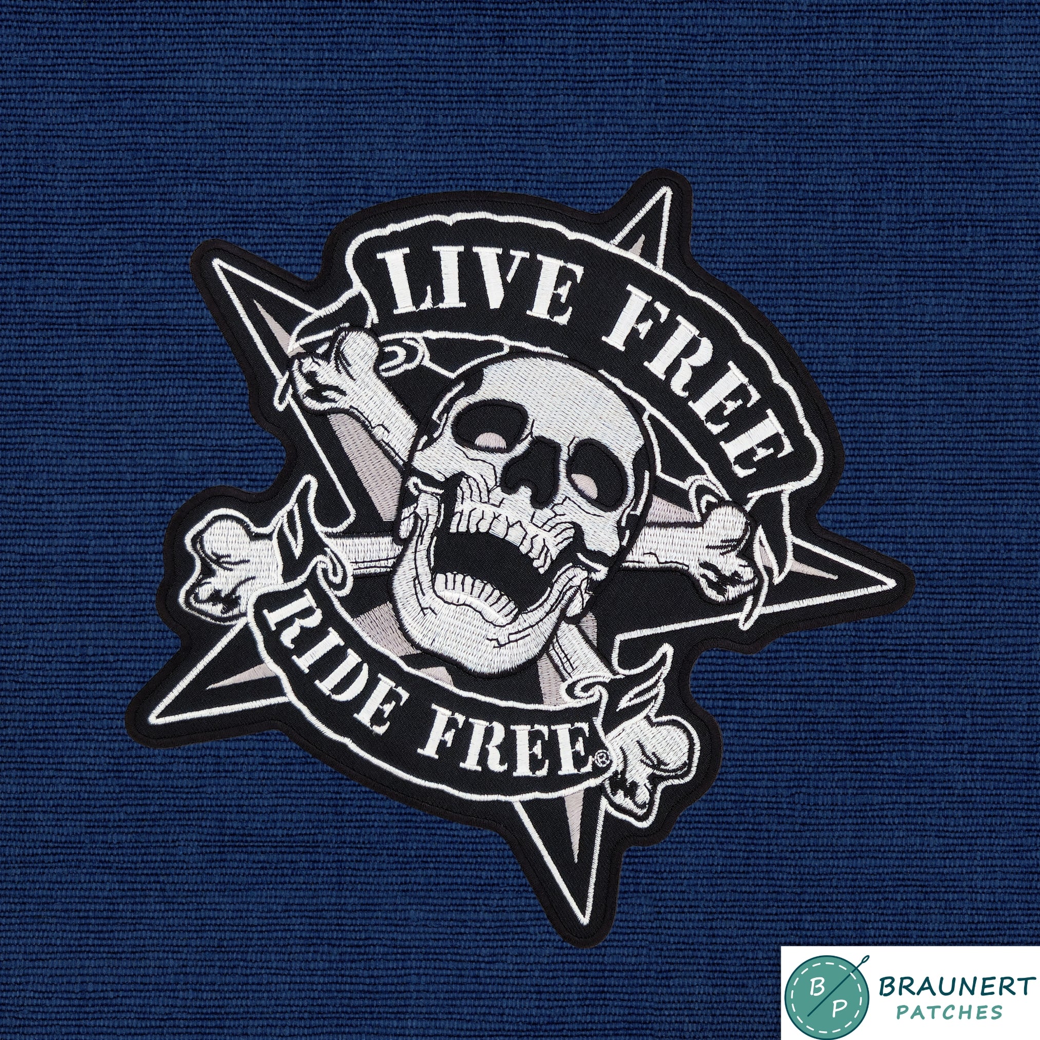 #Backpatch #28 Live Free Ride Free Totenkopf Biker Rückenaufnäher Back Patch Groß 22 x 21 cm