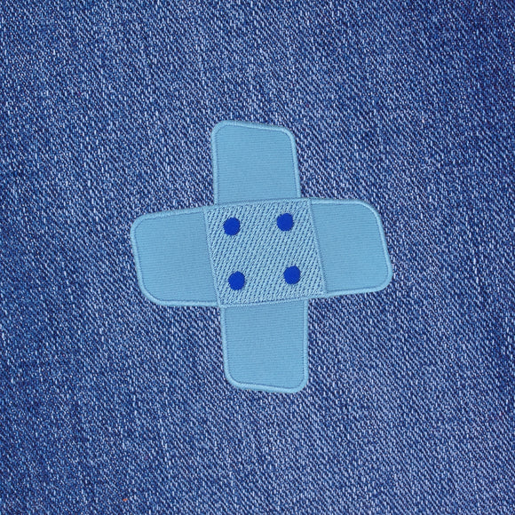 #bg08 Pflaster Blau Hellblau Hosenpflaster Flicken Aufnäher Bügelbild Applikation Patch Größe 7,3 x 7,3 cm