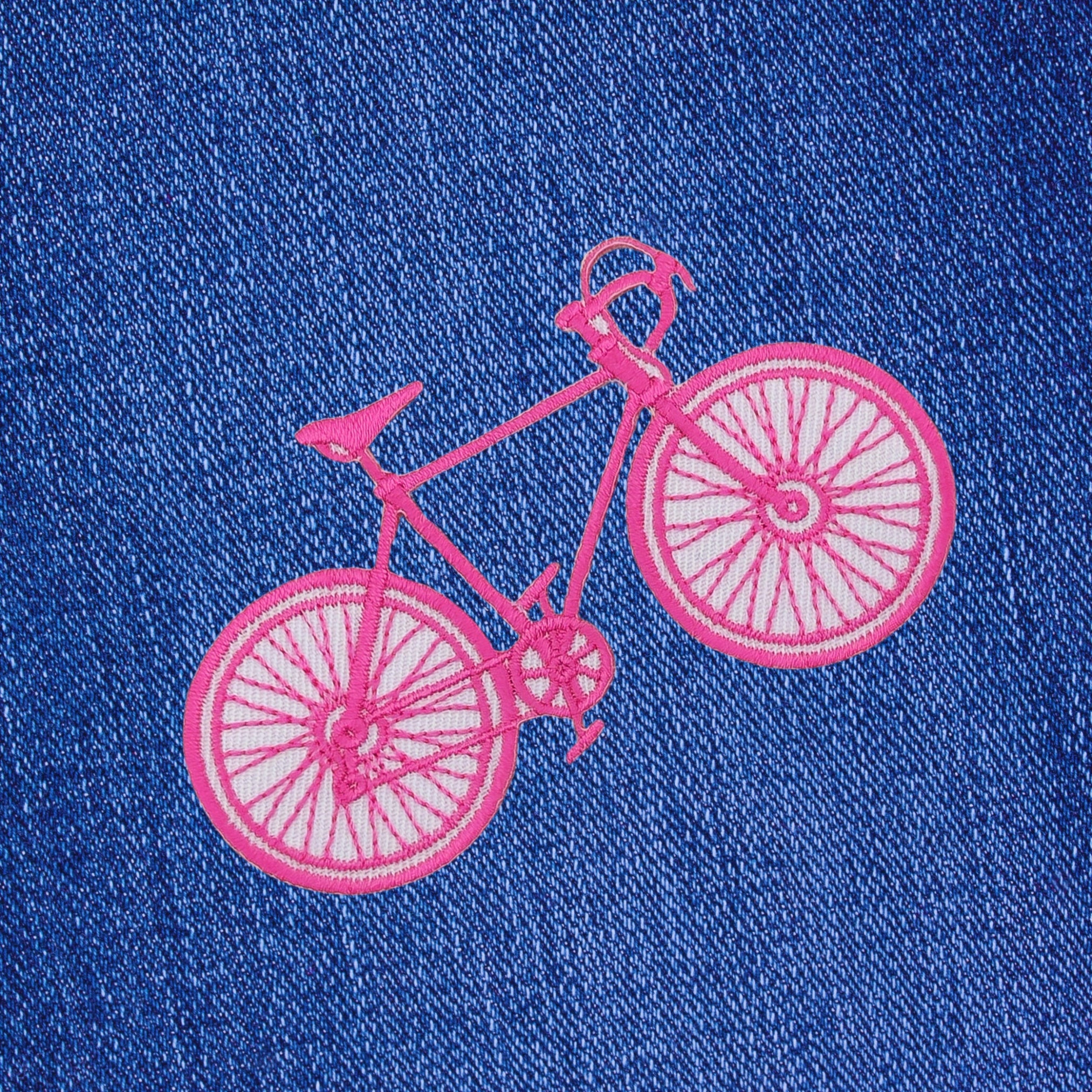 #aa43 Besticktes Rennrad Rosa Fahrrad Aufnäher Bügelbild Applikation Größe 8,5 x 5,1 cm