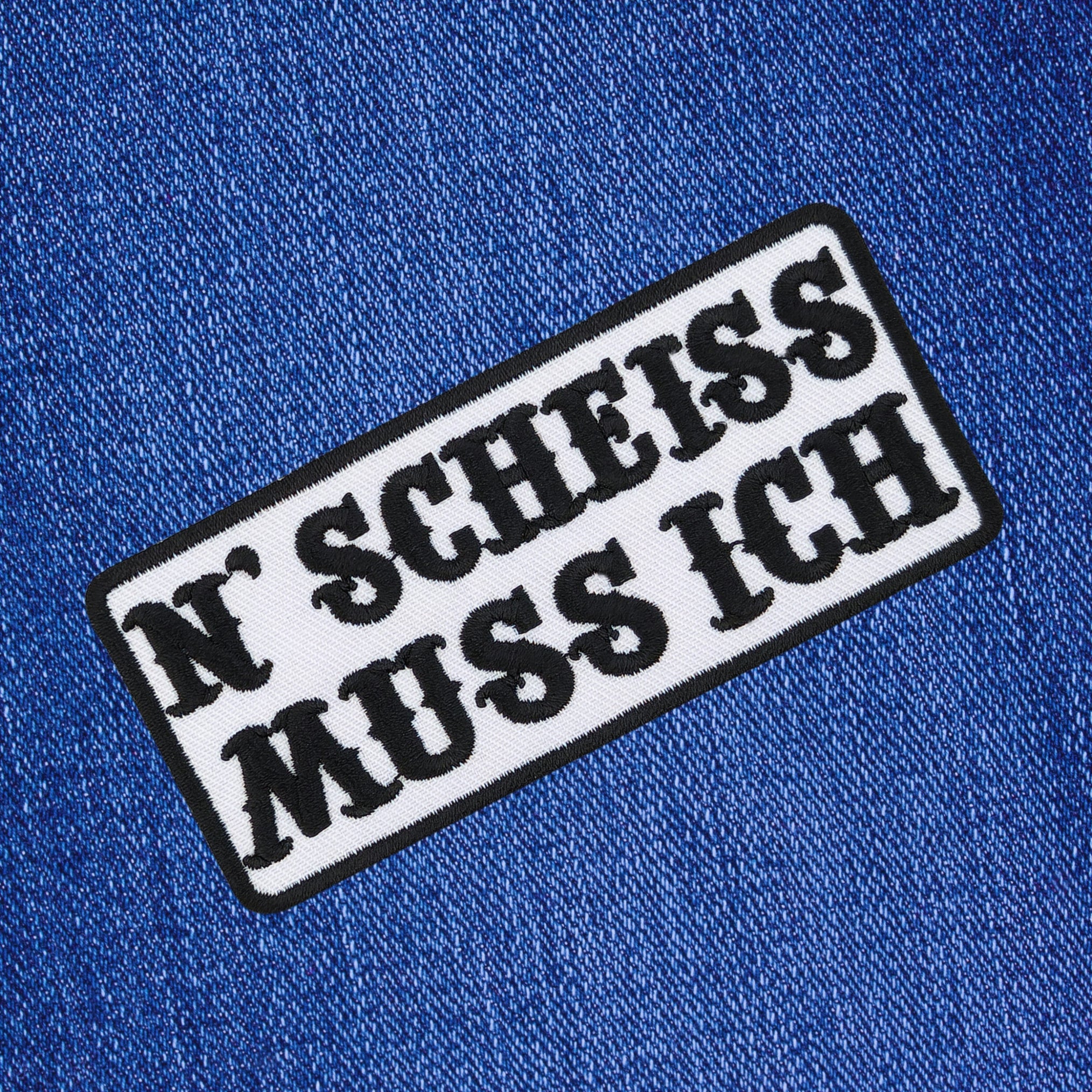 #ab80 N SCHEISS Muss Ich Aufnäher Weiß Biker Patch Bügelbild Applikation Größe 10,0 x 4,5 cm