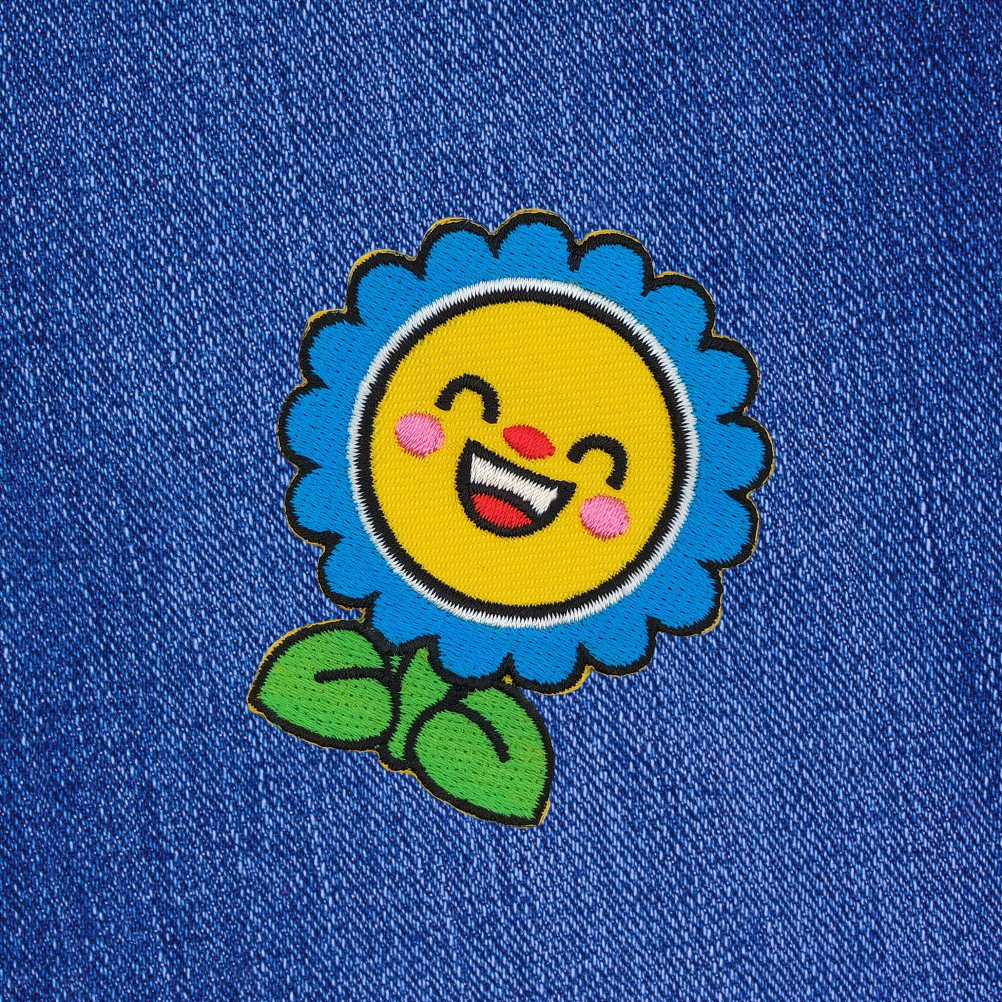 #aa89 Sonnenblume Blume Blau Aufnäher Kinder Bügelbild Applikation Größe