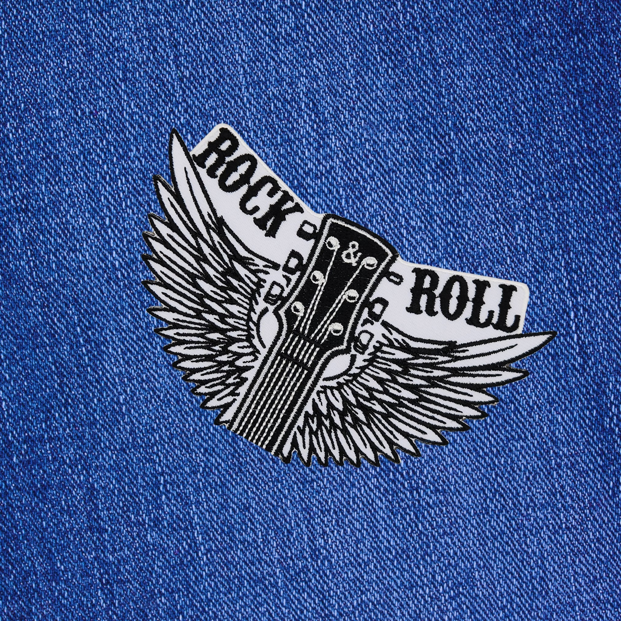 #ae10 Rock N Roll Gitarre Musik Flügel Aufnäher Bügelbild Applikation Patch Größe 12,2 x 7,6 cm