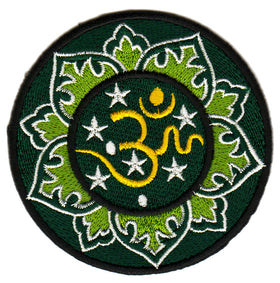 #ab29 Hindu Om Sign Green Buddha Esoteric Patch Iron-On Application Size 7.8 x 7.8 cm