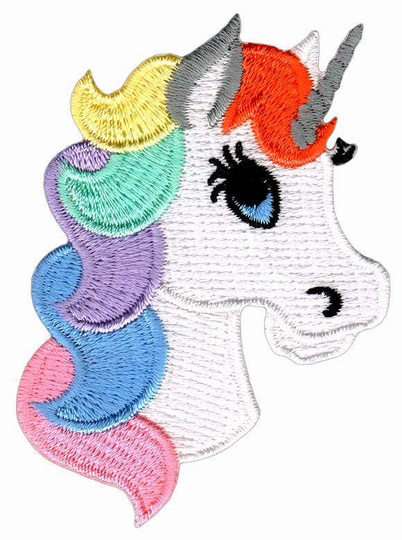 #bk42 Einhorn Kopf Bunt Aufnäher Bügelbild Applikation Aufbügler Patch Größe 5,2 x 7,7 cm