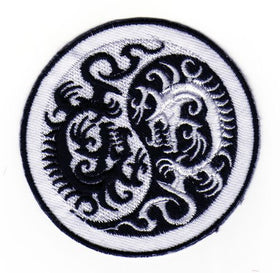 #ab93 Yin Yang Dragon Black White Hindu Esoteric Patch Applique Iron-On Size 7.5 x 7.5 cm