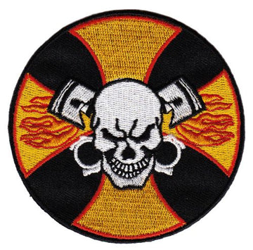#ad85 Totenkopf Flammen Feuer Kolben Biker Aufnäher Applikation Bügelbild Patch Größe 9,0 x 9,0 cm