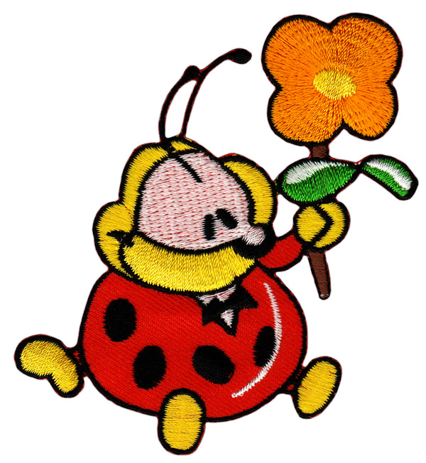 #bk84 Marienkäfer Käfer mit Blume Aufnäher Bügelbild Applikation Patch Größe 7,7 x 8,4 cm
