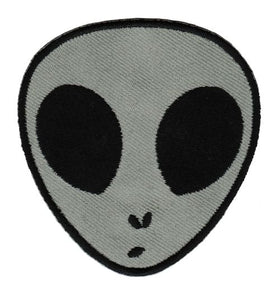 #ad60 Alien Head Grey Patch Iron-On Application Patch Size 6.3 x 6.6 cm
