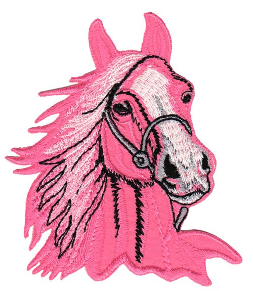 #am11 Horse Horse Head Pink Iron-On Patch Applique Size 6.5 x 8.5 cm