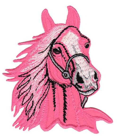 #am11 Pferd Pferdekopf Rosa Pink Aufnäher Bügelbild Applikation Patch Größe 6,5 x 8,5 cm