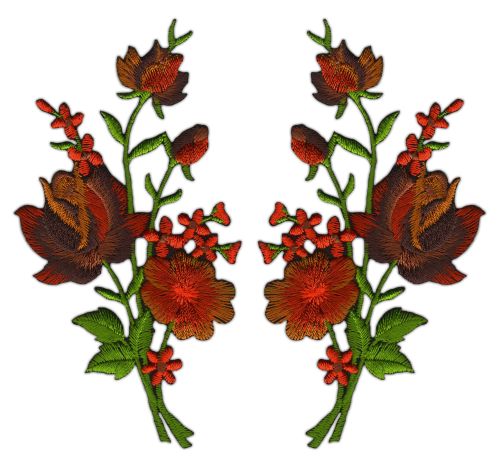 #ah99 Blumen Braun Set 2 Stück Aufnäher Bügelbild Patch Applikation Größe je Aufnäher 5,5 x 11,0 cm
