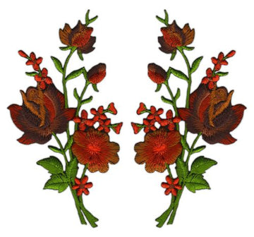 #ah99 Flowers Brown Set of 2 Patches Iron-On Patch Application Size of each patch 5.5 x 11.0 cm