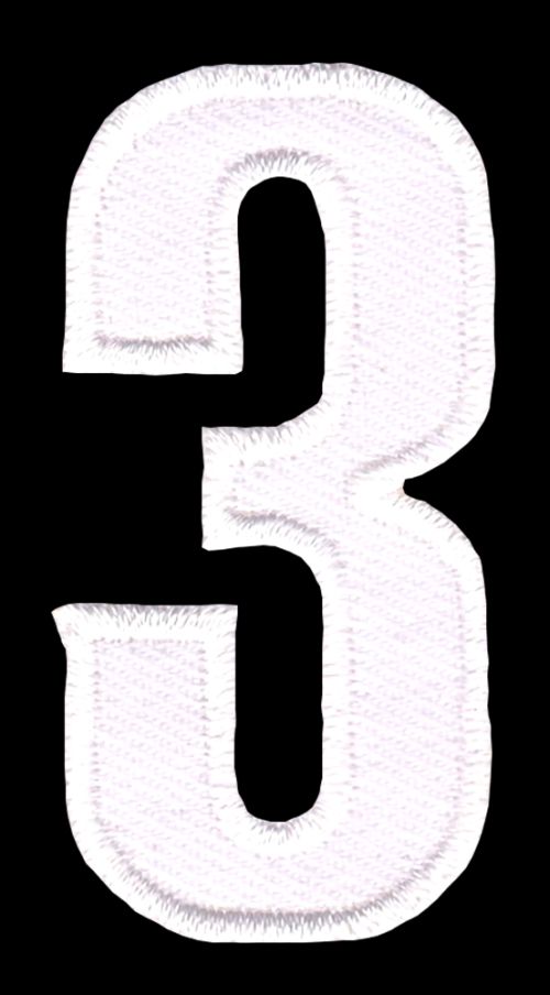 #be49 Number Three White Number 3 Patch Iron-On Application Patch Size 2.5 x 5.0 cm