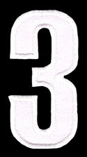 #be49 Nummer Drei Weiß Zahl 3 Aufnäher Bügelbild Applikation Patch Größe 2,5 x 5,0 cm