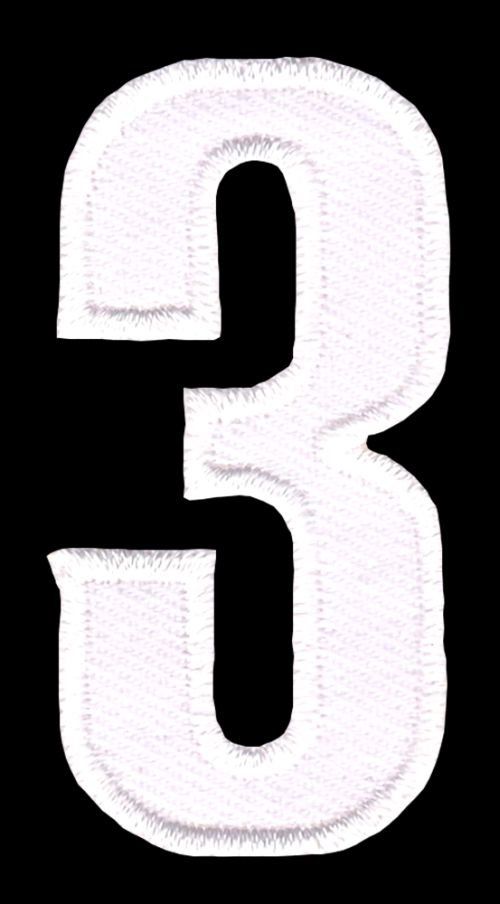 #be49 Nummer Drei Weiß Zahl 3 Aufnäher Bügelbild Applikation Patch Größe 2,5 x 5,0 cm