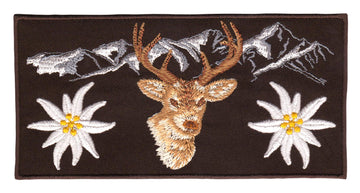 #ap53 Alpen Edelweiß Hirsch Dunkelbraun Aufnäher Patch Bügelbild Aufbügler Applikation Größe 13,0 x 6,5 cm