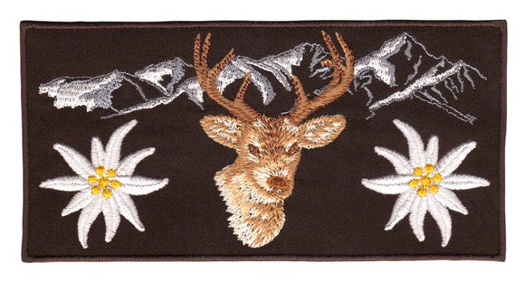 #ap53 Alpine Edelweiss Deer Dark Brown Sew-On Patch Iron-On Application Size 13.0 x 6.5 cm
