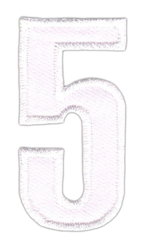 #be73 Number Five White Number 5 Patch Iron-On Application Patch Size 2.5 x 5.0 cm
