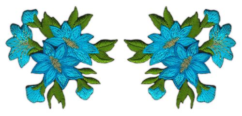 #ag14 Blumen Blau Set 2 Stück Aufnäher Bügelbild Patch Applikation Größe je Aufnäher 6,0 x 5,5 cm
