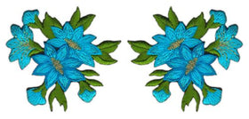 #ag14 Blumen Blau Set 2 Stück Aufnäher Bügelbild Patch Applikation Größe je Aufnäher 6,0 x 5,5 cm