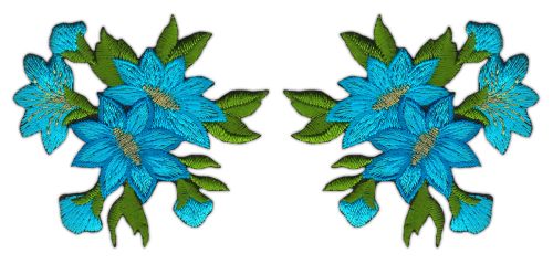 #ag14 Flowers Blue Set of 2 Patches Iron-On Patch Application Size of each patch 6.0 x 5.5 cm