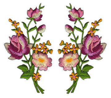 #ac17 Blumen Set 2 Stück Aufnäher Bügelbild Patch Applikation Größe je Aufnäher 5,5 x 11,0 cm