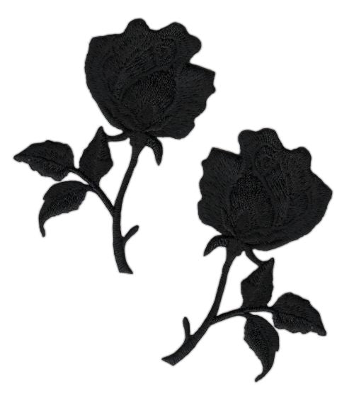 #ab26 Schwarze Rose 2 Stück Aufnäher Blumen Applikation Bügelbild Größe je Aufnäher 4,5 x 7,2 cm
